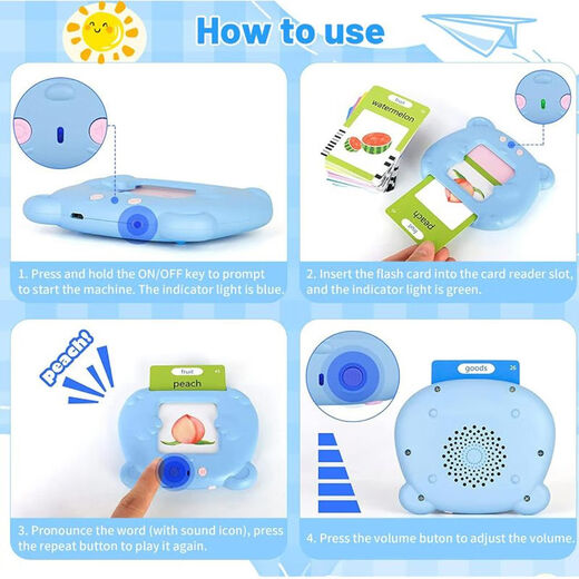 Die neueste frühkindliche Bildungsmaschine für Kinder FLAH CARD KINDERSPRÜFEN KARTER MACHINE ENGLISCHE FLASH MEMORD CARDE Lernmaschine [Pink] 112 Karten (224 Inhalte) Englisch
