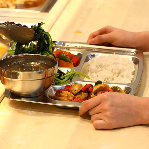 Venus 304 stainless steel fast food plate rectangular adult student canteen plate divided into six grids factory restaurant divided plate