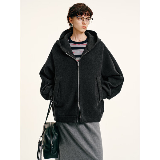 COKEYA/Constant temperature small heater hot melt Cornelli hooded double zipper casual sweatshirt fashion jacket top women autumn and winter dark gray (heating constant temperature) L