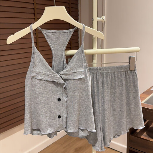 
2025 new modal beauty strap chest pad pajamas for women in summer thin sexy suspender shorts home clothing set X1429# dark gray 2XL