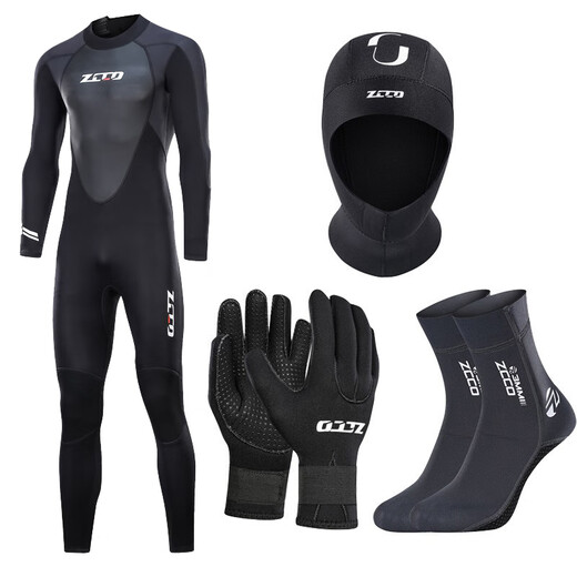 ZCCO1.5/3MM cold-proof gel coat thickened large size one-piece wet wet suit for men and women long-sleeved warm coach swimsuit black XS one size