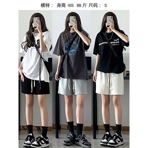 Sports shorts for women in summer loose straight Hong Kong flavor slim casual ins trendy wide-leg mid-leg pants 5-point pants YL light gray L