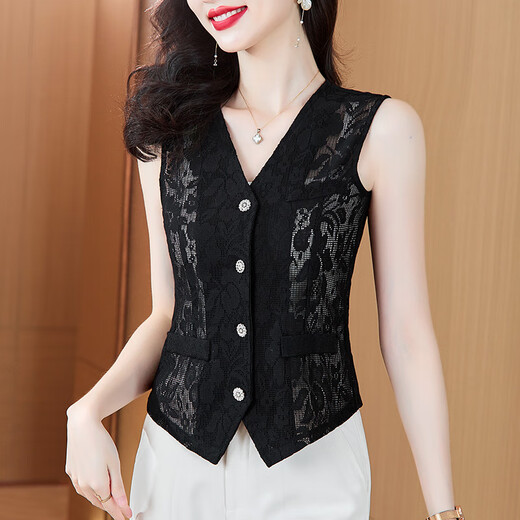 Chafan Fashion Vest Slim Short Vest Summer New Style Slim Temperamento delgado Jacket del delgado Horse Clip Top Black L 100-110Jin [Jin es igual a 0,5 kg]
