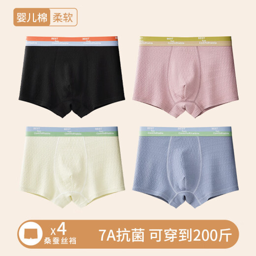 无牌优衣库库【商场同款】男士大码平角裤透气舒适婴儿棉 9930【0染0添加0刺激4条装】 M--70-90斤