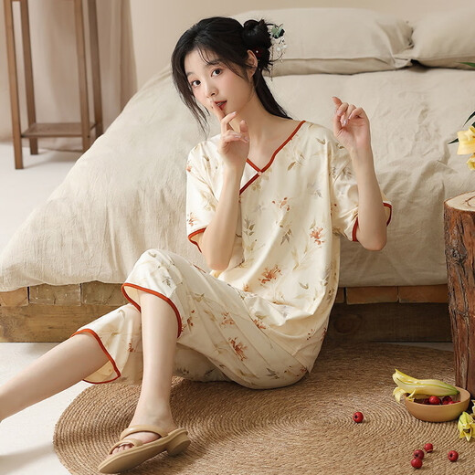 Yalu Summer National Style Pajamas Женский костюм тонкая повседневная национальная тенденция с коротки
