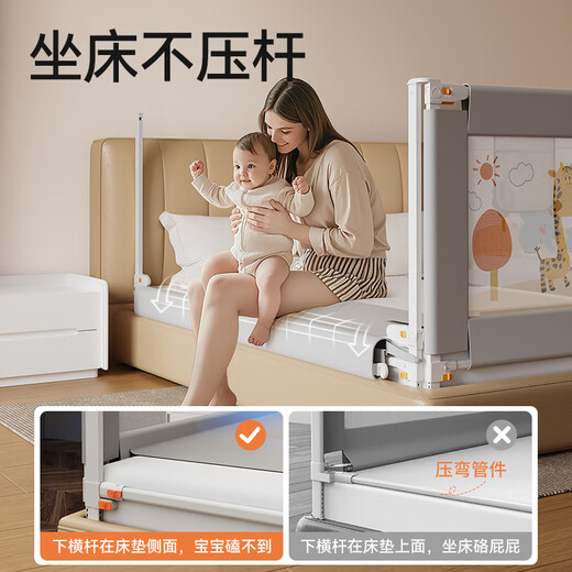 慕卡索床围栏婴儿床上防摔安全护栏宝宝床边防掉床挡板三面围挡加固套装 美好时光 三面装 (加固异型管) 1.8床型(1.8米+2.0米+2.0米)