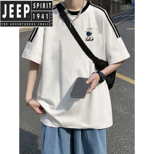 Jeep Spirit American Retro Kurzärärmelte T-Shirt Herren Sommer 2025 Neues loses Design Nische japanische Ins-Top [3899* Lion Dance] Weiß M 85-120jin [Jin ist gleich 0,5 kg]