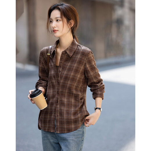 Demana Geometric Aesthetics Winter Intelligent Commuting Lapel Plaid Shirt Side Pleated Waist Shirt Women's Top
