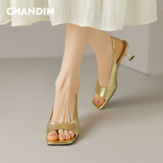 Asamachi French retro silver cat heel fish mouth open toe toe sandals for women summer new stiletto fashion shoes women's shoes gold 36