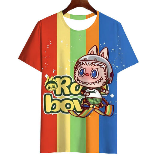 Shakron 2025 Neuer Labubu Zimomo Sommer-Trend 3D Print T-Shirt Top Short Ärmel für Grund- und Sekundarschüler TJJ3892 S 80-90jin [Jin ist 0,5 kg]