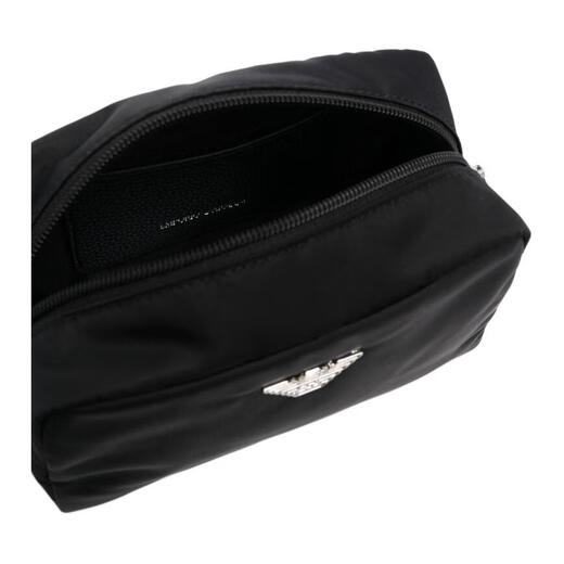 Emporio Armani 18 Classic Eagle Logo Zipper Close Polyurethane Toilet Bag Small Women's Black Basic Pack (Bag + Dust Bag)