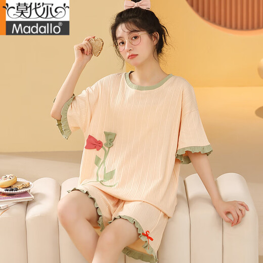 
Modal pajamas women's summer pure cotton Korean cute large-size short-sleeved two-piece suit for outdoor wear summer spring and autumn home clothes GXT6630 M (recommended 75-95 Jin [Jin equals 0.5 kg])