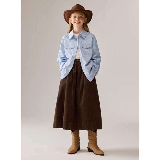 ELLE KIDS autumn girls new French simple classic versatile plaid lapel top long-sleeved high-intelligence shirt