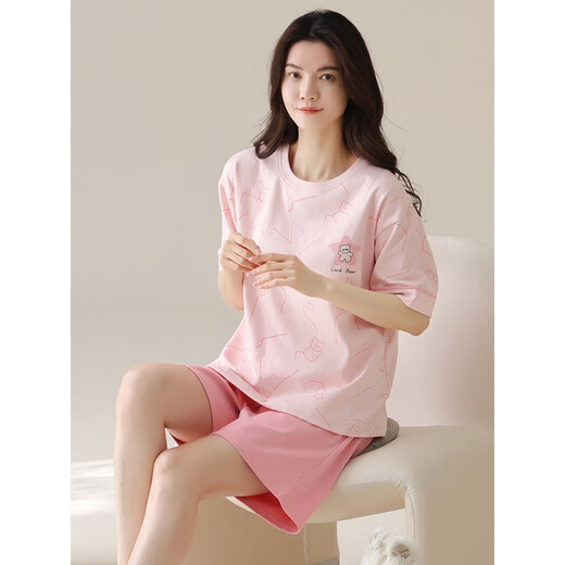 Arctic Velvet Pyjamas für Frauen für Sommer-Shorts Cotton Round Hals Dünne süße rosa Heimkleidungsset können außerhalb der YZT9856 (reiner Baumwoll-Shortsleeved-Shorts] M [80-98jin [Jin gleich 0,5 kg] tragen] tragen]