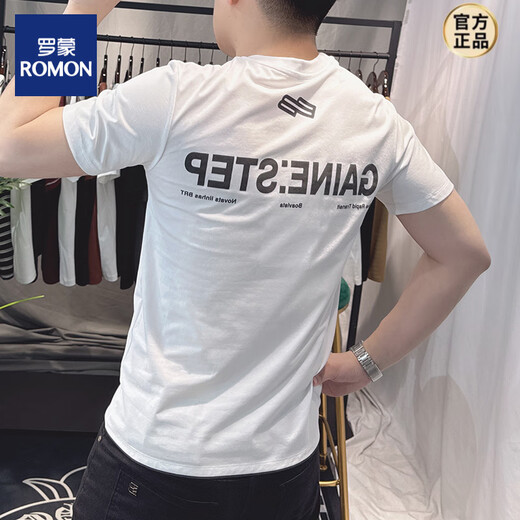 ROMON European station 2025 new embroidered cotton short-sleeved T-shirt men's summer letter-printed slim-fitting top Brown DF9905 L Recommended 110-130 Jin Jin equals 0.5 kg