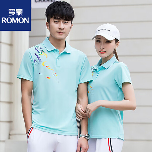 罗蒙夏季情侣短袖t恤男女透气速干衣POLO衫运动套装定制印logo工作服 9215白色套装(T恤+白长裤) M 女