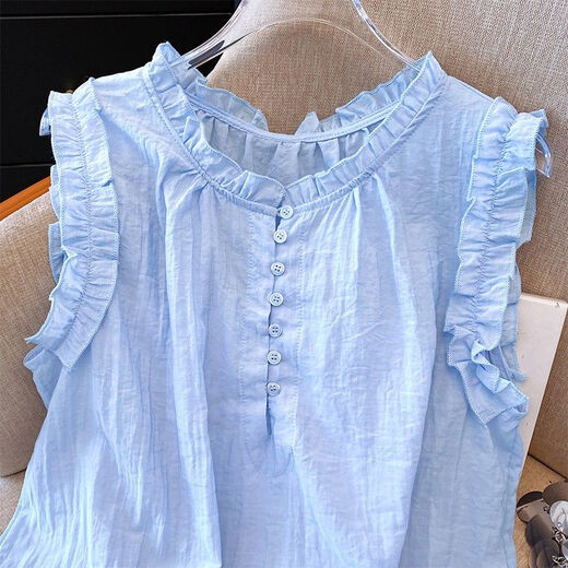 Woodpecker (Tucano) Koreaner schwarzes Ohrhemd für Frauen 2025 Sommer Neues Design lässt es schlank aussehen und bedeckt das Belly Doll Hemd Top Trendy White-1080-Mischeless M Empfohlen 90-105jin [Jin gleich 0,5 kg]