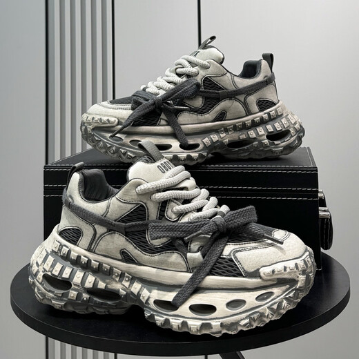 Diggorl Hong Kong trendy brand men's shoes tire daddy shoes 2025 autumn new breathable mesh thick-soled sports and leisure shoes for men white 38 standard leather shoe size