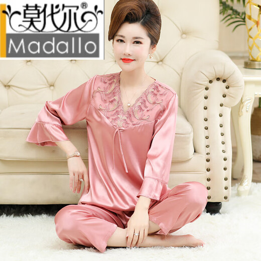Modal Ice Silk Pyjamas Frauen Sommer Dünne geschnittene Ärmelhosen plus Größe mittlerer Mutter Seiden Home Kleidung Set Qyn-Bean Paste 683 L (geeignet für 100-120 Jin [Jin gleich 0,5 kg])