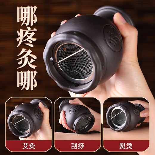 BianciShi Moxibustion Pot de loto Moxibustion Instrumento Fire Dragon Jar Moxibustion Jar Hogar de doble capa Púrpura Moxibustión Artifacto Artefacto Moxibustion Pot + Dragon Boat Festival Moxibustion + Big Oil + Lighter [693]