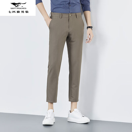 七匹狼夏季男透气九分裤2025青年新款户外商务百搭直筒纯色长裤潮流 MSHN-6623深灰 29
