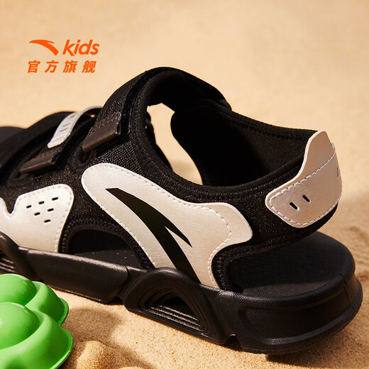 ANTA Children's Sandals Men's and Women's Shoes 2025 Summer New Summer Velcro Lingbo Open Toe Arch Beach Shoes Boys Black/Silver-8 39
