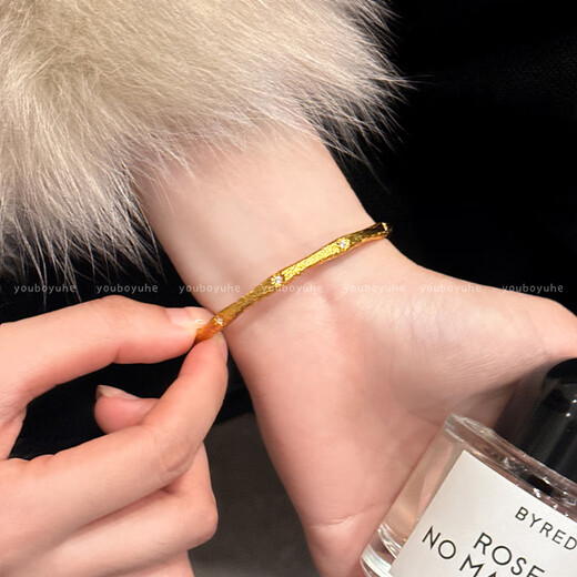 Fat Donglai's same style alluvial gold bracelet, ancient method lucky bag stacking bracelet for women, new Chinese style simple golden color that does not fade, bracelet bracelet set - high color retention alluvial gold