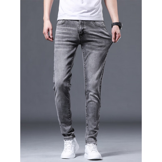 Seven Wolf (SW1960) 2025 spring and summer high-end gray jeans men's trendy slim feet pants stretch casual pants Korean style trend QN1049 gray 28