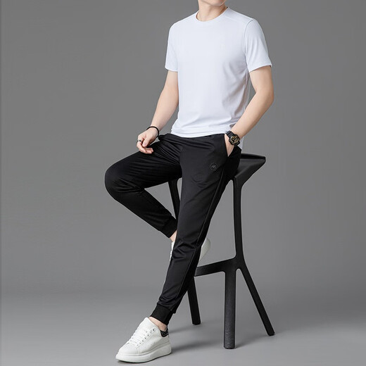 ZHIDOUDOU ice silk short sleeve shorts suit men's summer thin style with handsome casual sports suit including 13603 trousers suit gray M /165
