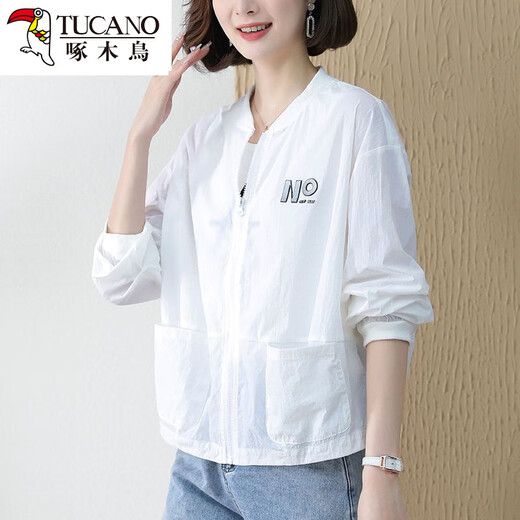 Woodpecker sunscreen clothes for women new summer thin baseball collar jacket middle-aged mother short casual cardigan sunscreen clothes orange M [90-105Jin [Jin equals 0.5 kg]]