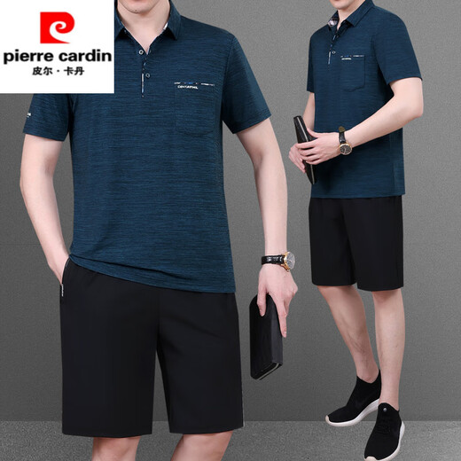 Pierre Cardin 2025 mittleren und älteren Gelegenheitssportscheihsanzugs-Sommer-Kurzärmel-Shorts Vaters Sommereis-Eis Silk-Zwei-teiliger Set 723 Dark Green L [Empfohlen 100-120 Jin [Jin gleich 0,5 kg]] _ Güterversicherung
