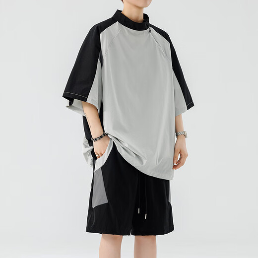 Lnoc li ningning mismo seda de hielo traje de secado rápido de secado rápido marca de verano para hombres de montaña suelta al aire libre transpirable pantalones de cinco puntos de manga corta li ning chlz-tz6167 traje negro m