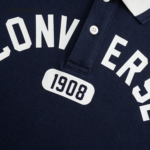 Converse Converse long-sleeved polo shirt for boys and girls 2025 new autumn retro printed children's loose and breathable top Navy blue 130/64 Recommended height 116-122cm