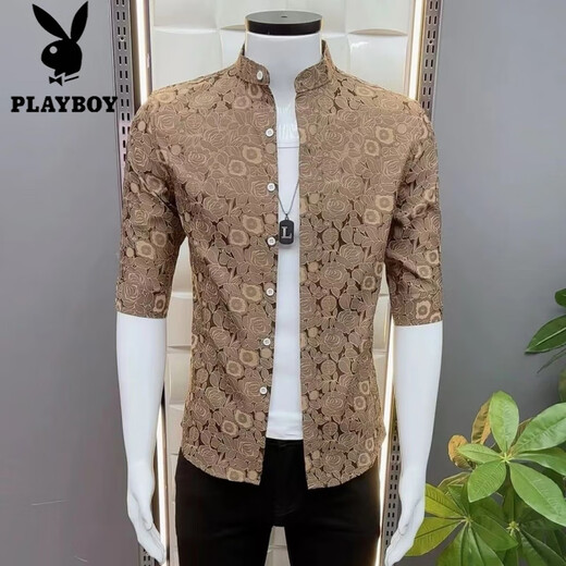 Playboy (Playboy) Модная и универсальная новая жаккардовая мода в середине рубашки мужская корейская корейская повседневная рубашка Летняя красивая тонкая 687 модная белая рубашка XL подходит для 116-125 Джин [Джин равняется 0,5 кг]