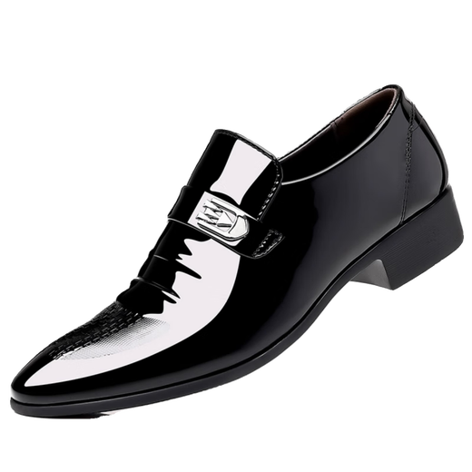 Erxu men's leather shoes suit shoes business pointy toe wedding formal wear no lace cover feet shining men's flat bottom suit hollow 9921 shining black foot cover 38