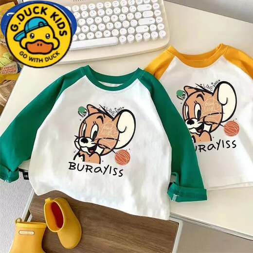 
G.DUCKKIDS new cat and mouse children's T-shirt long-sleeved boys autumn small and medium-sized children's clothing fashionable rabos sleeve base shirt girl [white and red]#D674 Jerry Mouse 80 [Suggested height 70-80cm]