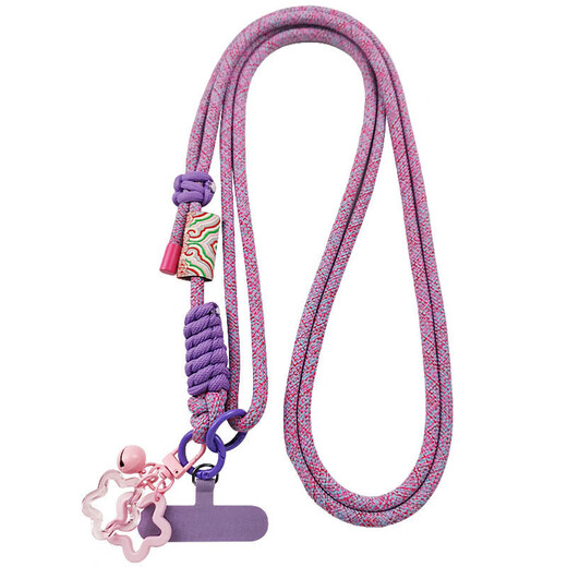 Mobile phone chain lanyard, hanging neck crossbody with clip, can be carried on the back, girls' high-end bag, anti-lost, fashionable Apple Huawei, national style colorful purple star pendant + clip