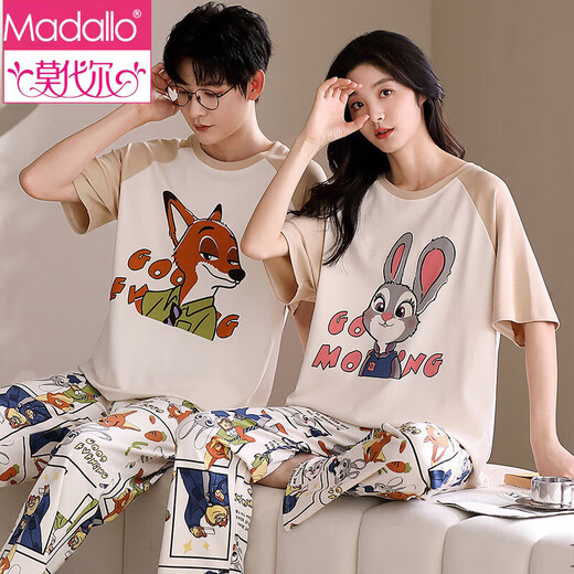 Pajama de dibujos animados modal de gran tamaño Hombres y mujeres Pantalones de manga corta El algodón pareja se puede usar afuera de un traje casual de casas sueltas 691 L Estilo de mujeres