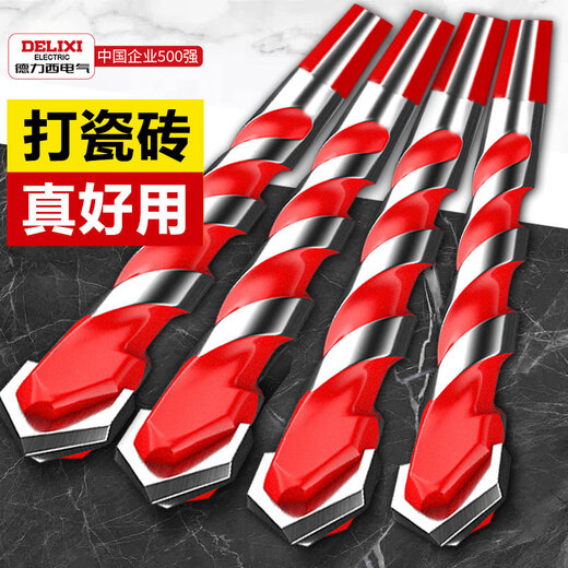 DELIXI ELECTRIC Tile Drill Bit Overlord Drill Perforation Drill Bit Alloy Concrete Electric Screwdriver Bit Set Wind Batch Hand Electric Drill Bit Upgraded Overlord Drill 6+8+10 Three pieces in total + gloves
