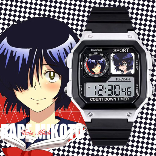 
Playing the mystery of the girl X Bubu Mikoto peripheral watch 2D watch Children's junior high school students electronic watch [Fashion silver-black-electronic watch] L3884 [Gift box packaging]