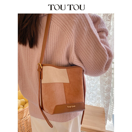 toutou2025新款设计拼接水桶包百搭通勤托特包感斜挎包女 「现货」撒哈拉卡其