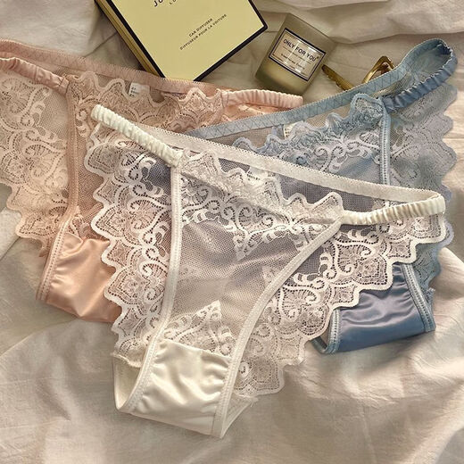 纯欲透明性感蕾丝内裤女舒适无痕细带款透气抗菌纯棉裆低腰三角裤 灰色*6198* 1条