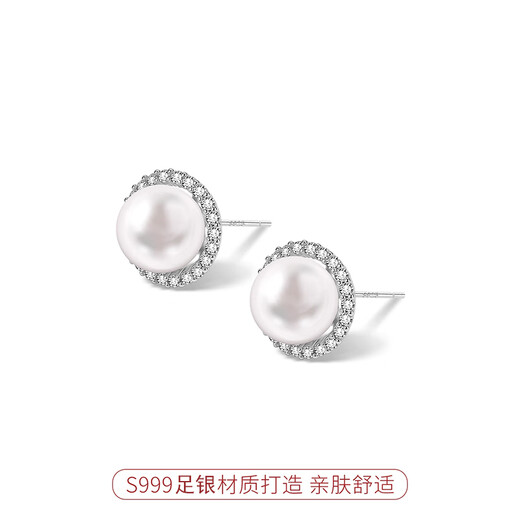 Qi Xiaomi (QI XIAO MI) French retro freshwater pearl earrings for women sterling silver s999 flash diamond earrings 2025 new niche high-end earrings a pair of full diamond pearl earrings S999 pure silver
