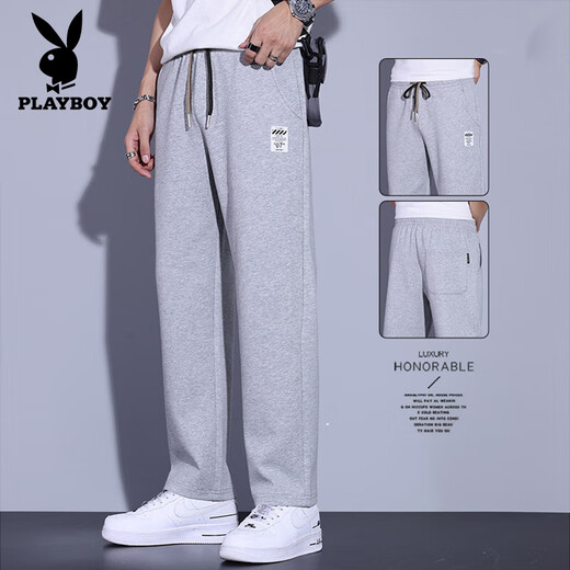 Playboy casual pants men's autumn and winter new men's straight loose sports pants men's simple and versatile plus velvet sweatpants men's SPR-2215 floral gray L recommended 110-125Jin Jin equals 0.5 kg
