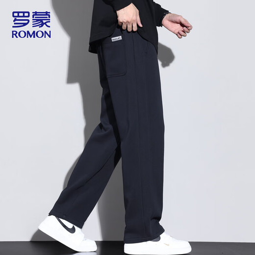 ROMON pants men's heavyweight sweatpants men's pants autumn and winter straight drape casual pants men's loose trousers Navy XL