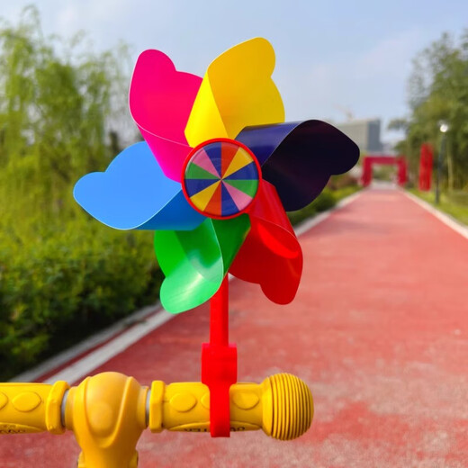 Shantoulin Village Bunte rotierende Windmühle Kinderroller Fahrrad Kinderwagen Dekorative Anhänger kleine Windmühle Outdoor -Spielzeug kleiner Blütenwindmühle, die einen langen Stangen + Kurzstange geben