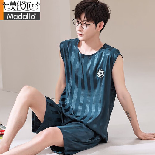 Modal [soft and silky] ice silk pajamas men's summer thin loose shorts shorts suit emulated silk summer new 9902 M