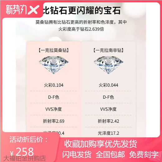 Moissanite diamond ring 1 carat Pt950 platinum six-pointed star wedding ring to give to girlfriend and wife on Chinese Valentine's Day. Six-pointed star diamond ring 1 carat - light luxury model