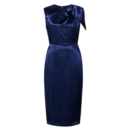 ROEYSHOUSE Lai high-end dark blue slim dress 2025 summer new fashion satin sleeveless midi skirt 12095 dark blue 2XL