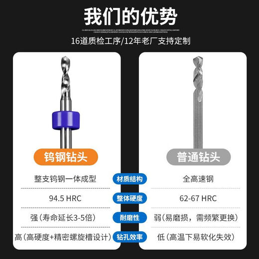 Qinkai PCB twist drill bit small alloy tungsten steel ultra-fine drill bit for drilling jade and cultural toys special fixed handle drill bit set ten pieces set 1.1-2.0mm